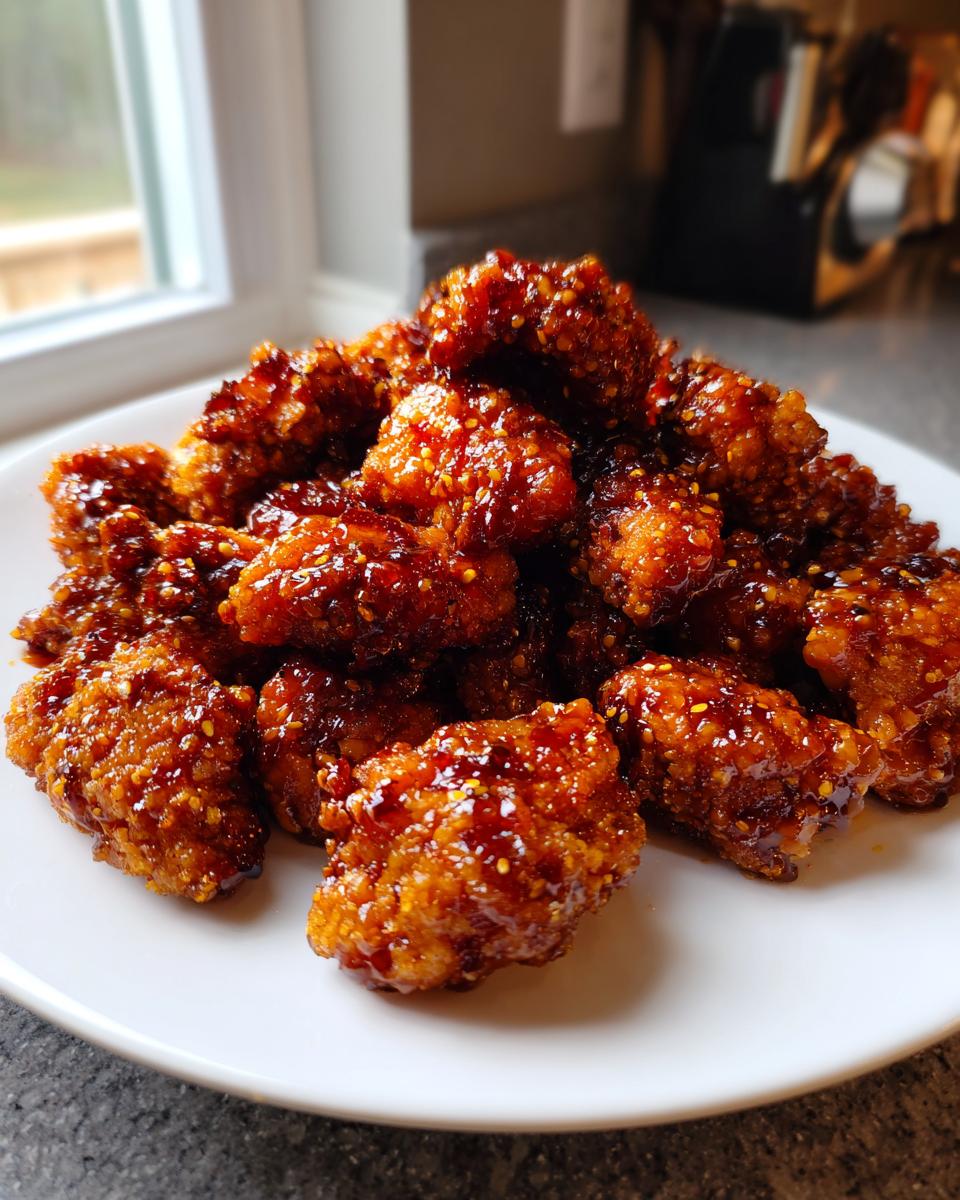 A pile of crispy, glazed pieces from an orange chicken recipe piled high on a white plate.