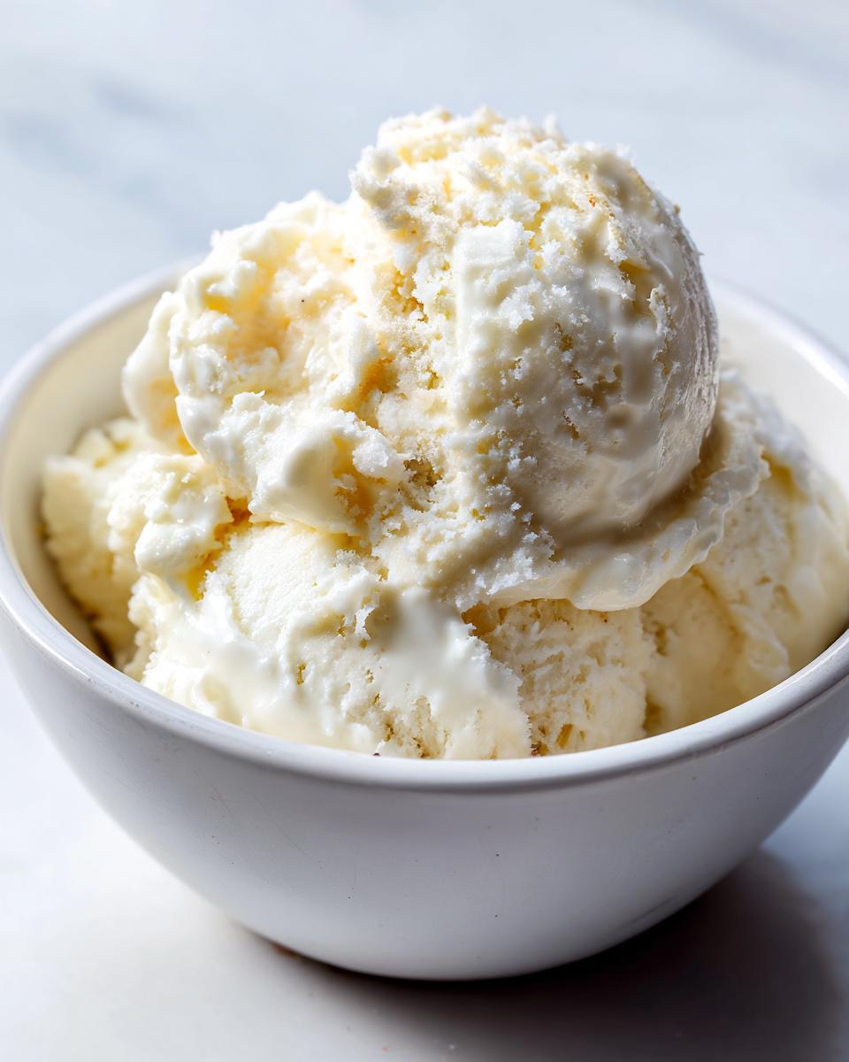 Close-up of several scoops of creamy, white snow ice cream served in a small white bowl.