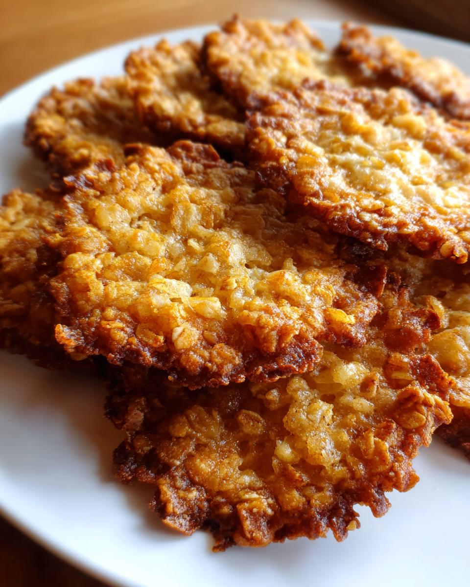 Close-up view showing the delicate, lacy, and caramelized texture of freshly baked oatmeal lace cookies.