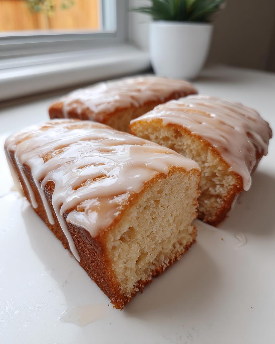 Close-up of three soft maple donut bars topped with a thick white glaze, showing the cake texture.