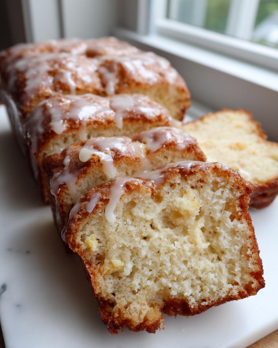 Close-up of soft maple donut bars, sliced, showing a moist interior and thick white glaze dripping down.