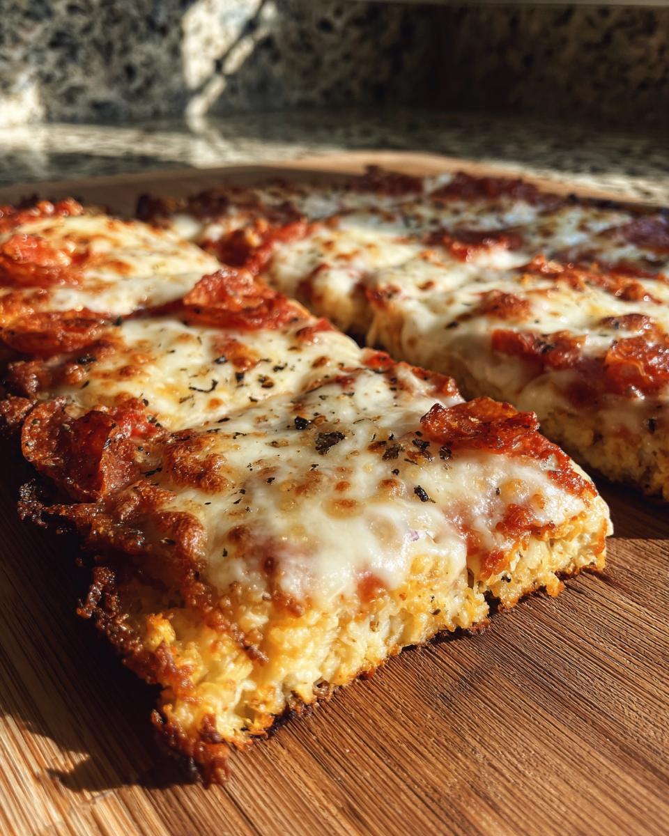 Close-up of sliced pepperoni pizza showing the thick, golden cottage cheese pizza crust base.